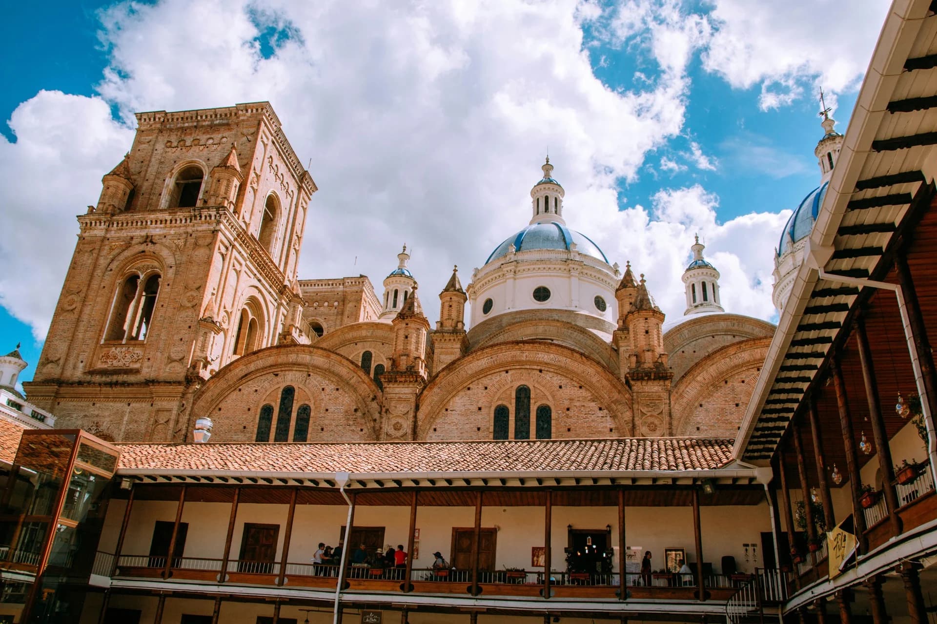 Cathedral of the Immaculate Conception blue domes in Cuenca Ecuador